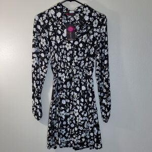 LavienFloral Long Sleeve Dress - Black, Green and White